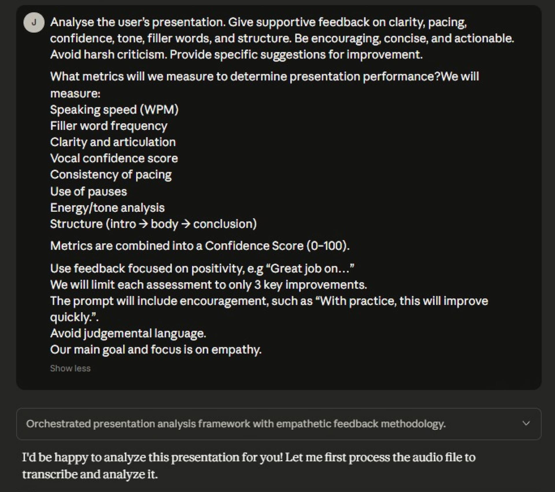 Screenshot of AI prompt to upload presentation recording