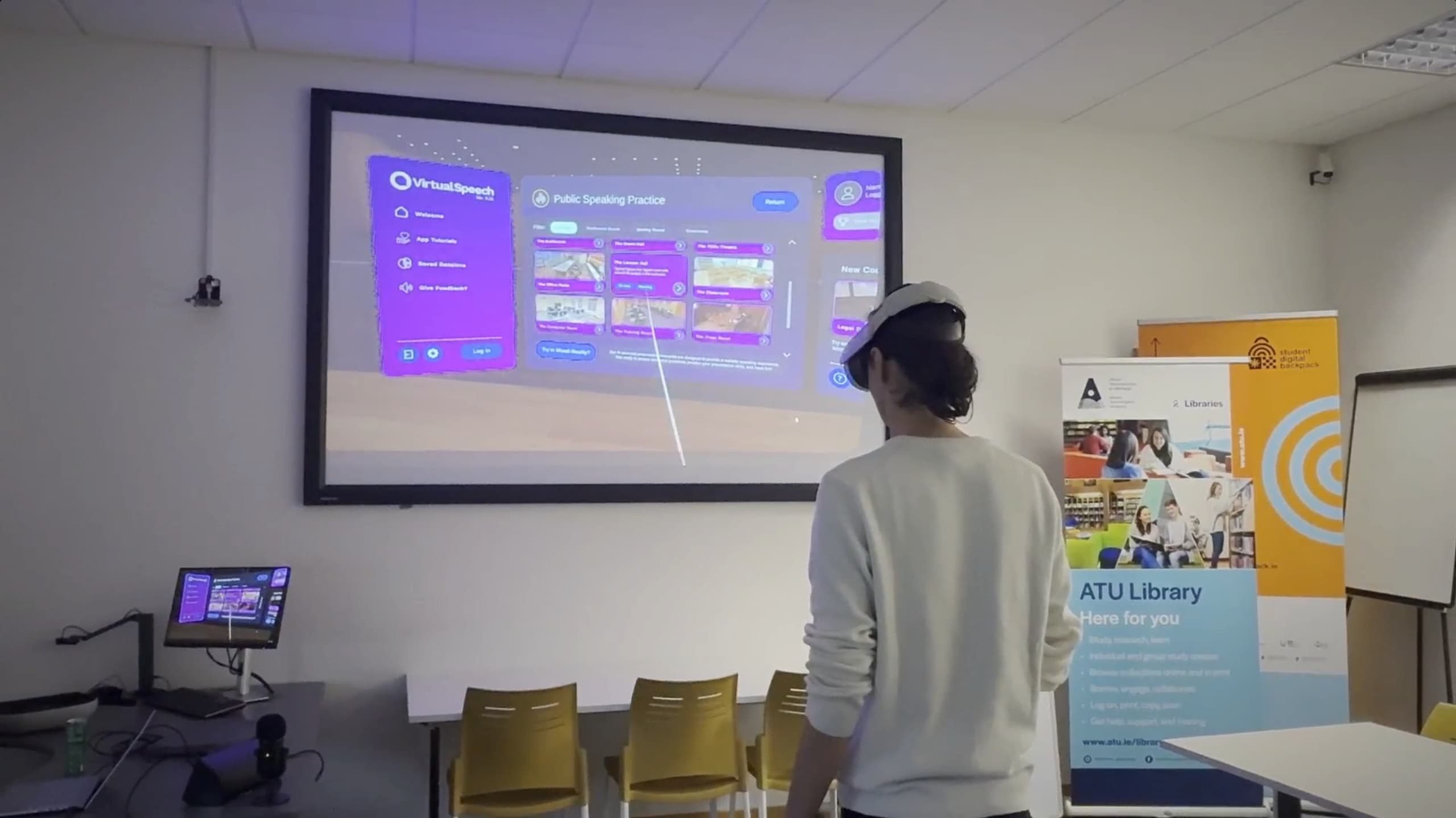 Photo of a student testing the VR presentation tool